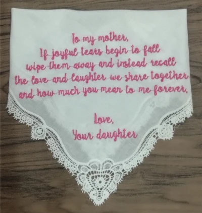 12 pçs moda personalizado senhoras rendas lenços mãe da noiva presente de casamento lenço hankies presente para a mãe