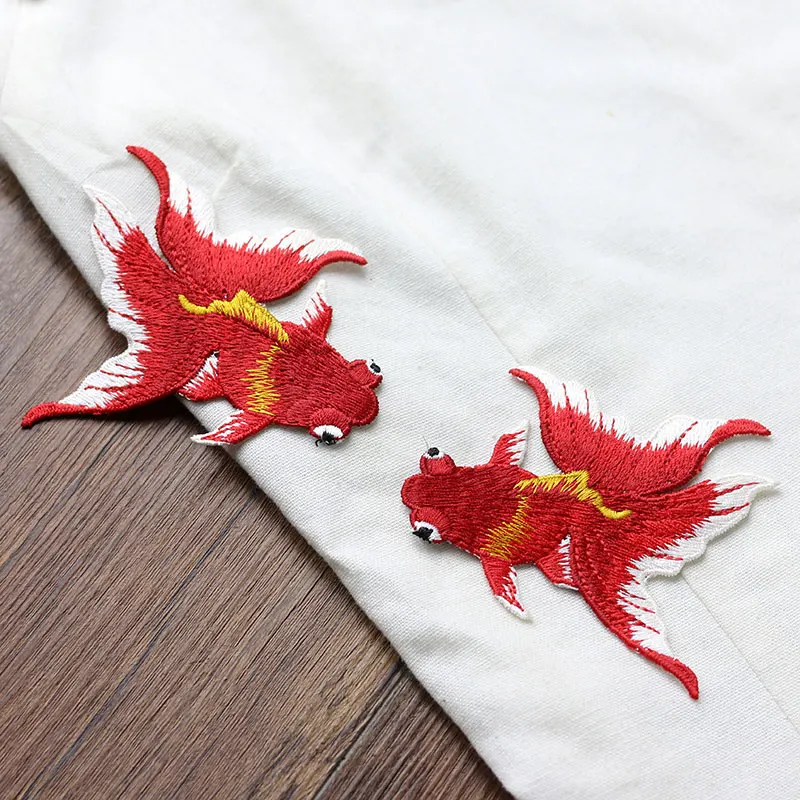 AHYONNIEX Black Golden Red Fish Sewing Stickers for Clothing Applique DIY Accessories,Embroidered Patches for Clothing