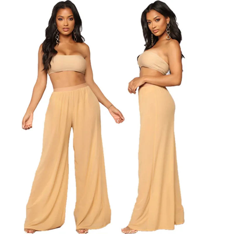 Plus Size 2XL Summer Beach Mesh Bikini Cover Ups Women Beach Dress Transparent Long Pants Wide Leg Trousers Swimsuit