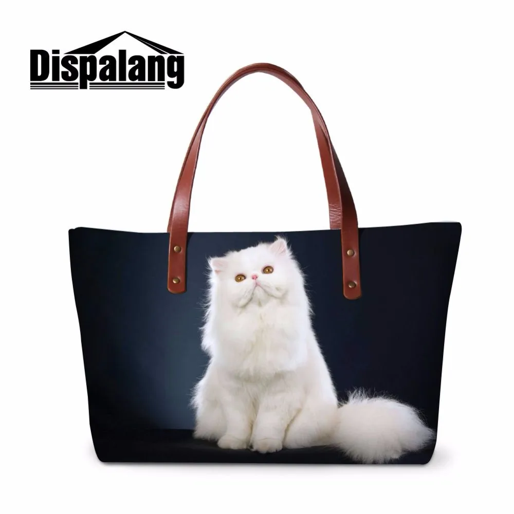 Dispalang Cute Cat 3D Printing Neoprene Summer Shoulder Handbags For Women Casual Totes Female Hand Bag Organized Top-handle Bag