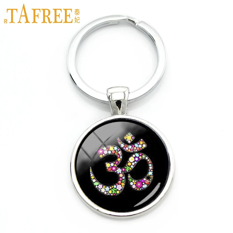 TAFREE Om Ohm Aum Namaste Yoga Symbol key chain charming colorful om logo keychain pretty Indian style women jewelry gift KC481