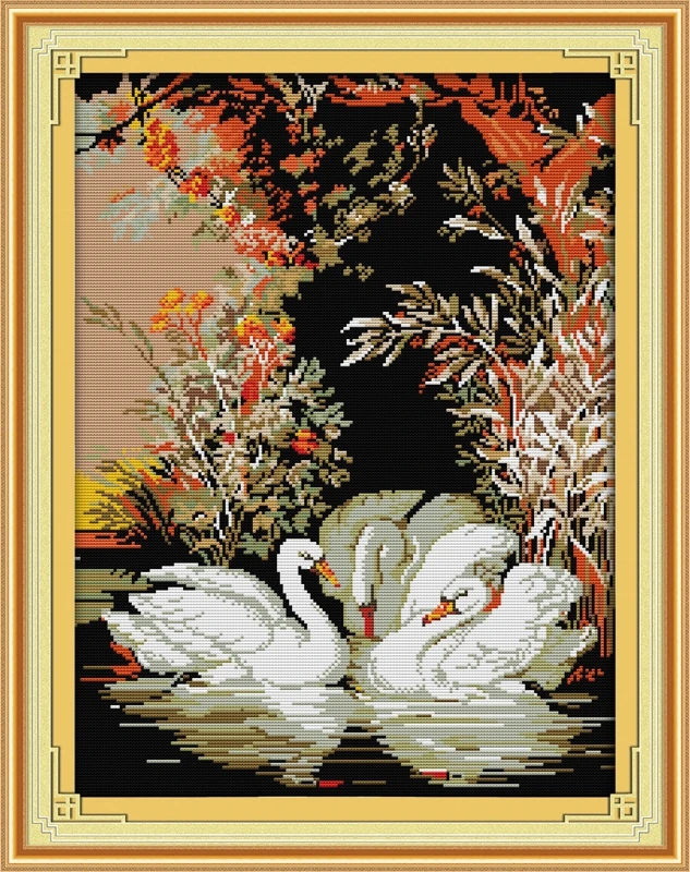 Needlework,DIY Cross stitch,Sets For Embroidery kits,Swans in lake bird animal Pattern Cross-Stitch painting home decor for sale