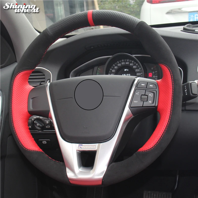 Shining wheat Black Red Genuine Leather Car Steering Wheel Cover for Volvo S60 V40 V60 V70 2014 XC60