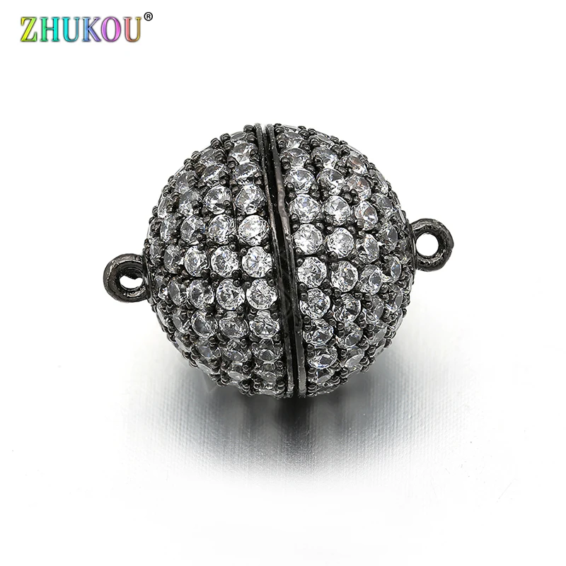 14*18mm Brass Micro Pave CZ Round Magnetic Clasps Hooks DIY Jewelry Findings Accessories, Hole: 1mm, Model: VK25