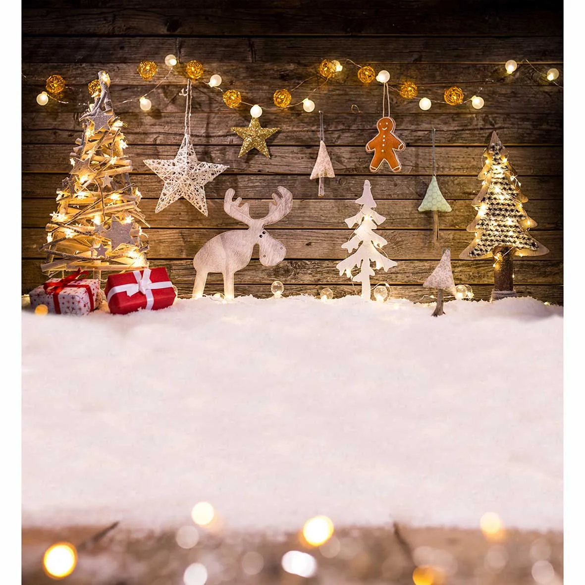 Allenjoy background for photo Christmas shiny tree snow kids wood wall backdrop photocall photobooth photo studio professional