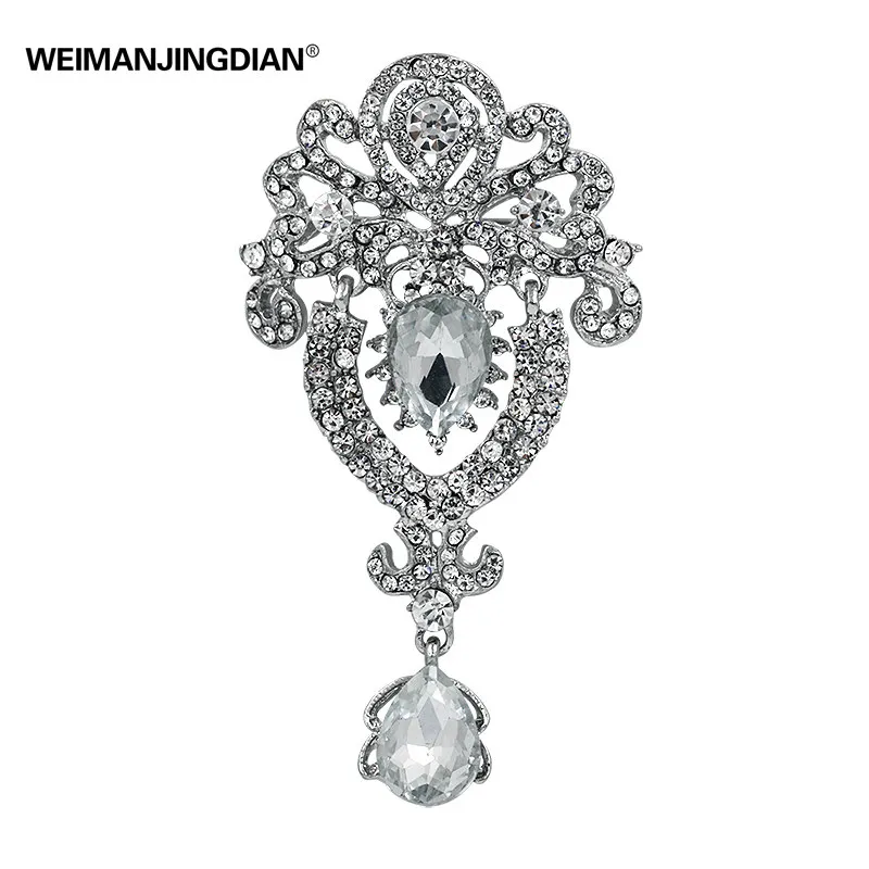 WEIMANJINGDIAN Brand Clear Crystal Rhinestones Pave Wedding Teardrop Brooches for Women Jewelry Accessories