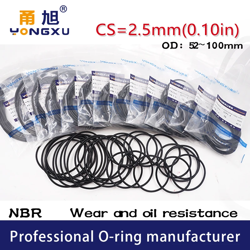 10PCS/lot Rubber Ring Black NBR Sealing O-Ring OD52/55/60/62/65/70/75/80/85/90/95/100*2.5mm Rubber Rings  Gaskets Washer