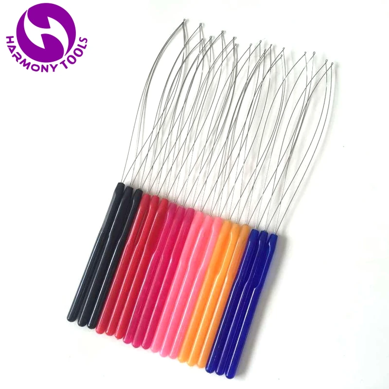 10 pieces mix colors plastic handle loop threader tools used with pliers and micro beads for micro rings hair extensions