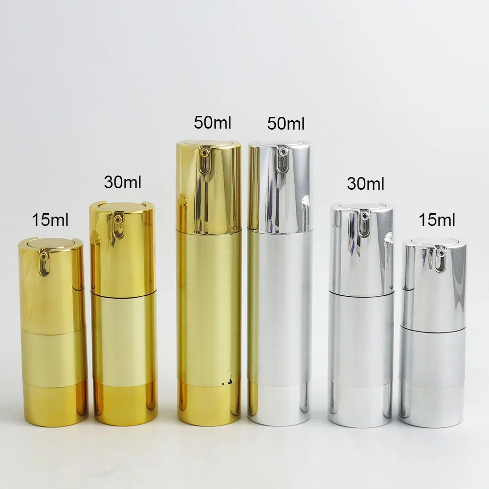 10x15 ml 30ml 50ml Vuota Ricaricabile di Lusso In Oro Argento Vuoto Crema Per Gli Occhi Essenza Lozione Pompa Airless bottiglia di Toiletrie Contenitore