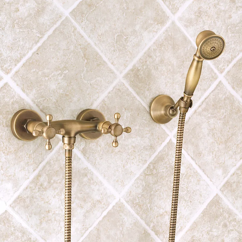 Bathroom Wall Mounted Antique Brass Bathtub Faucet with Hand Shower Set Handheld Tub Shower Faucet shower mixer tap set