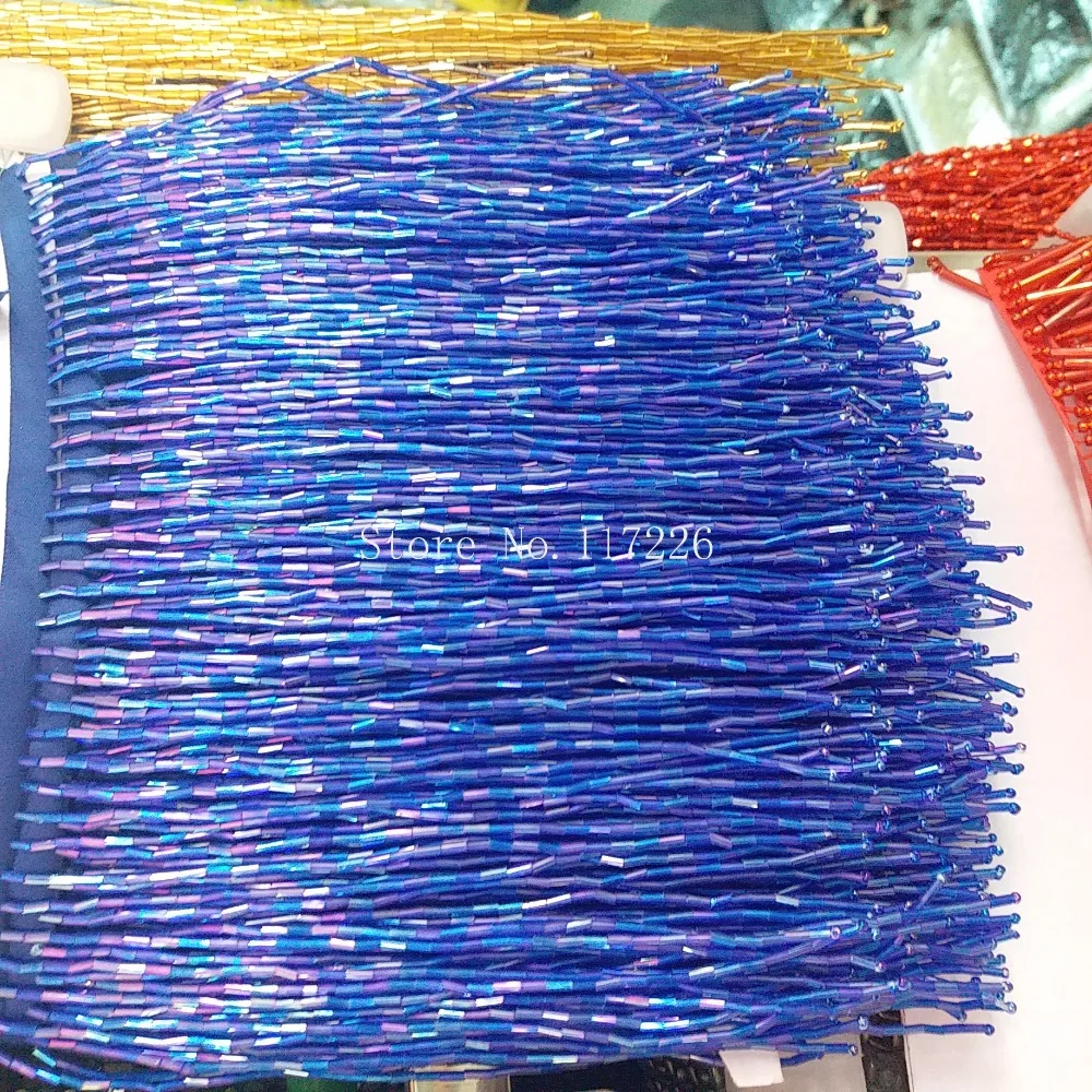 

high class royal blue beaded Fringe Ribbon Trim Fringe Tassel Lace Trim JRB-72016 for party dress decoration 15cm -50cm