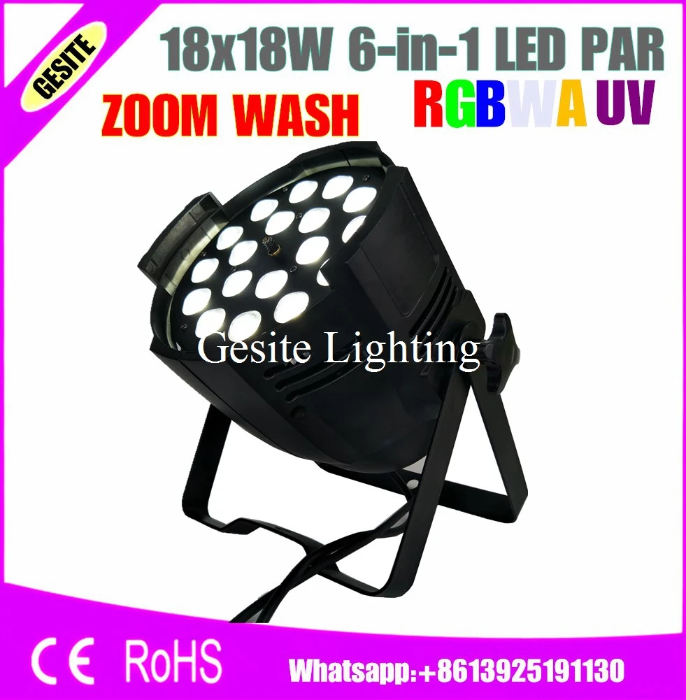 Indoor par can, stage event & concert light, 18pcs zoom 6in1 rgbwa uv led par stage decoration led par light