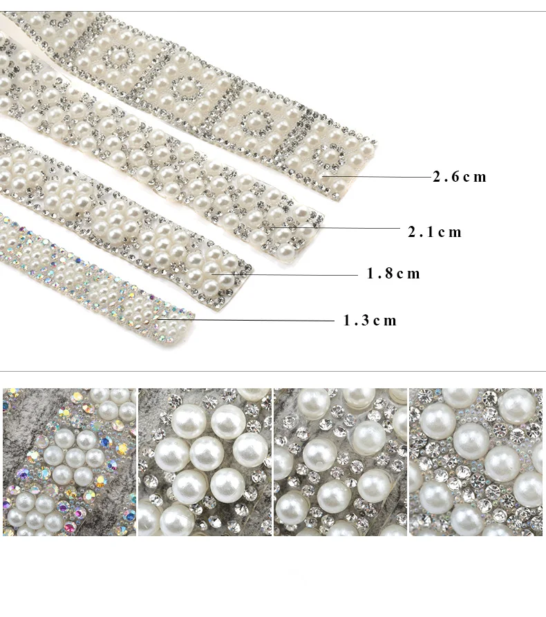 QIAO 1 Yard/lot ABS Round Pearl Beads Trim rhinestone Decoration Strass Ribbon Crystal Appliques for Clothes Shoes Making