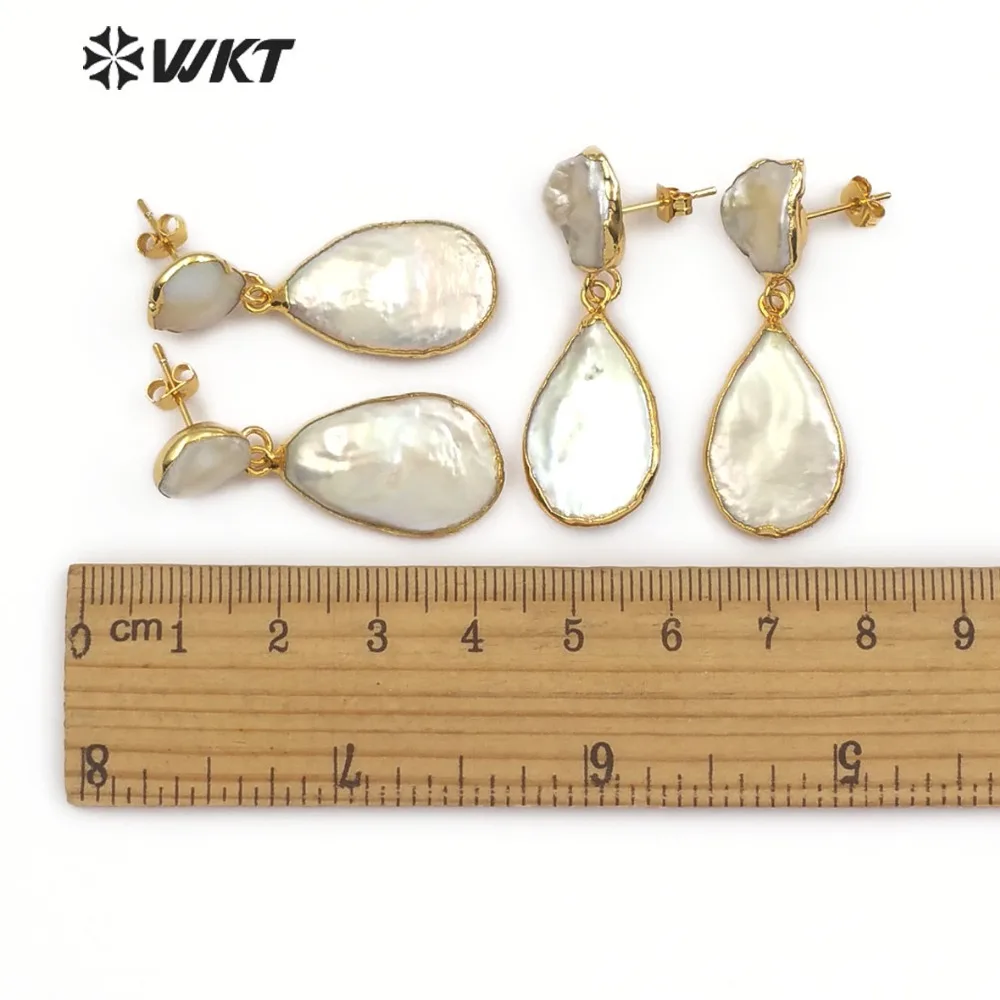 WKT WT-E489 New Arrival Trendy Style Natural Freshwater Pearl Ladies Earrings Drop Shape High Quality Freshwater Pearls