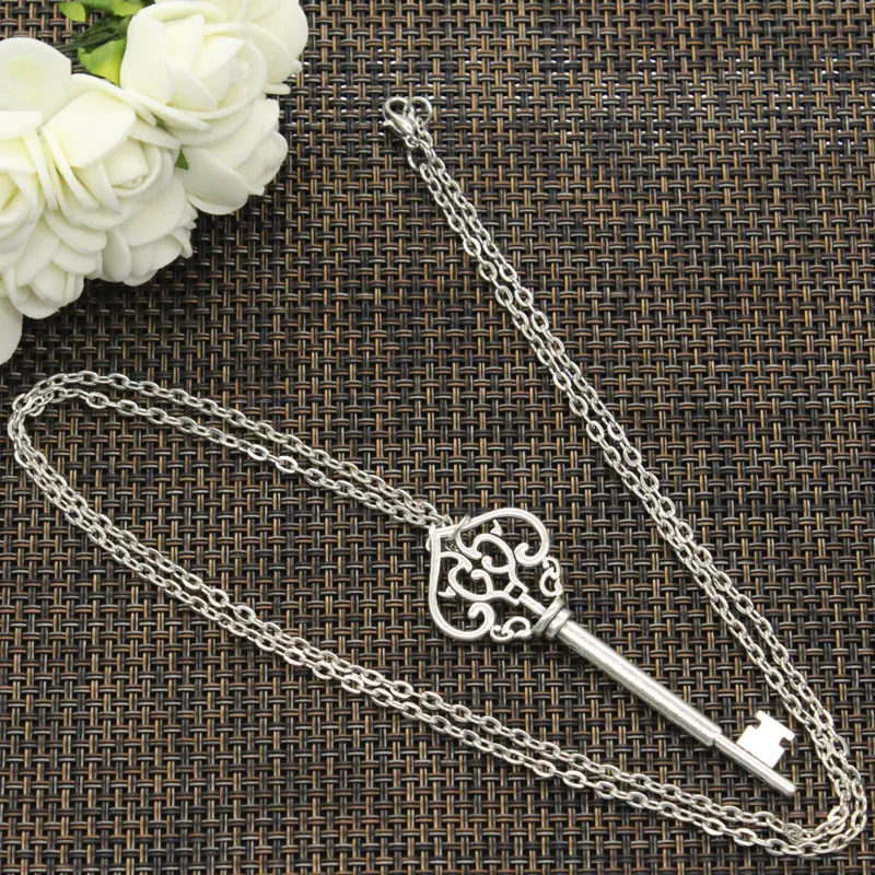 New Fashion Necklace Vintage Skeleton Key 69mm Silver Color Pendants Short Long Women Men Colar Gift Jewelry Choker