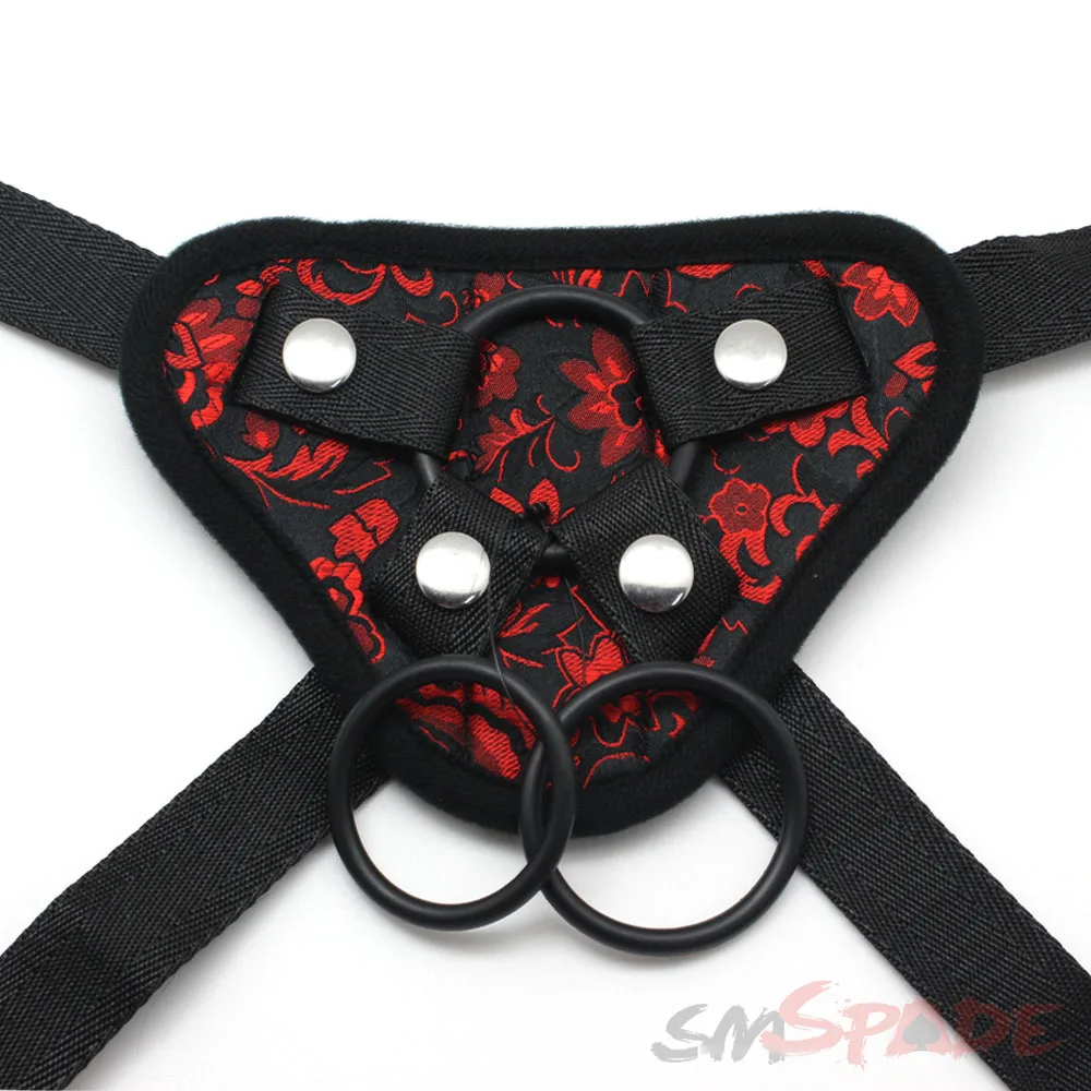 SMSPADE Plus Size, Beginner\'s Red and Black Strap On Dildo Harness Adjustable,For Lesbian Gay Adult Game Harness Sex Product