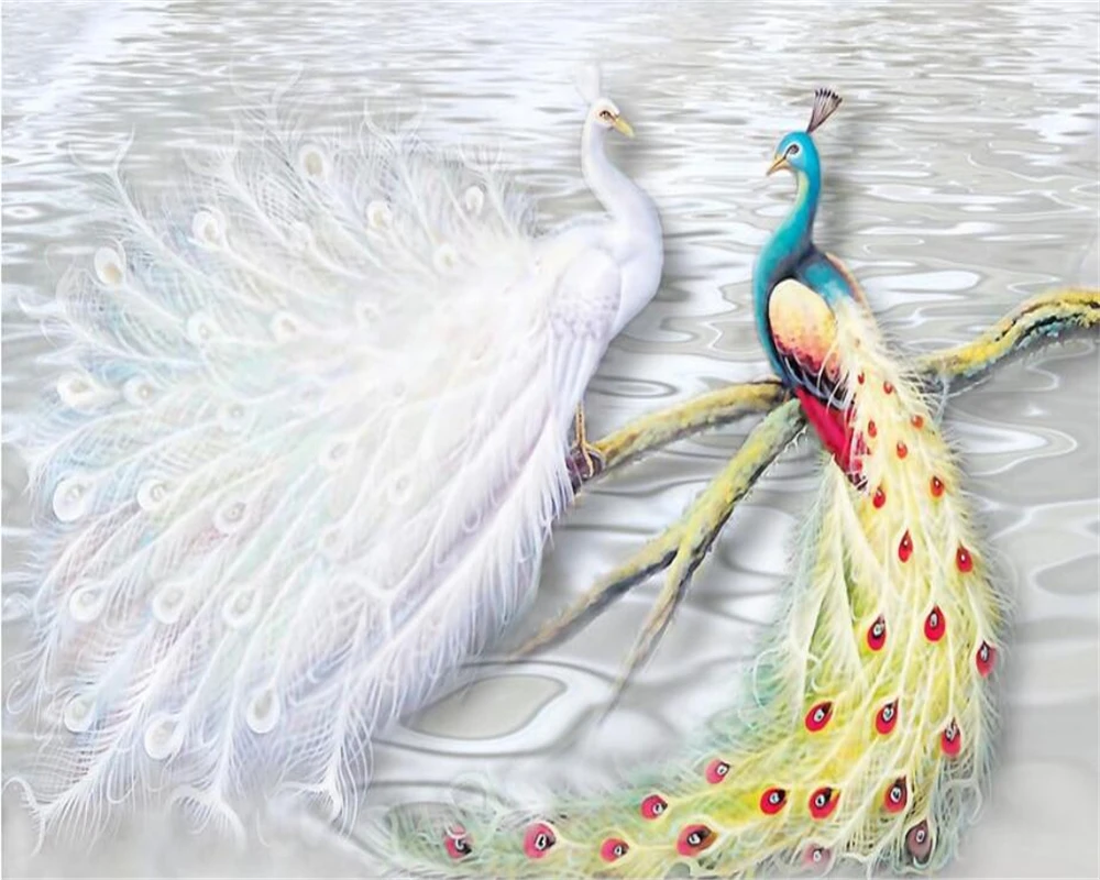 Customized Size Mural Couple White Peacock Background 3d Wallpaper Home Decoration Living Room Bedroom Decoration Painting mural