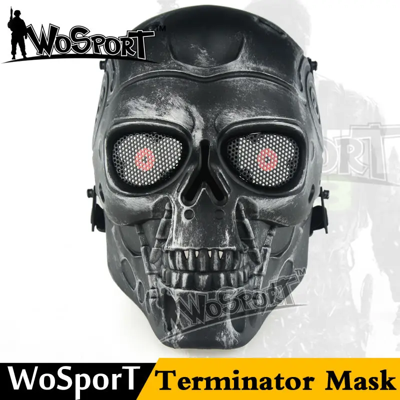 

Army поле игры Хэллоуин вечерние Пейнтбольный MaskTerminator Страйкбол Череп Маска Полный уход за кожей лица Скелет Безопасность серебро Сталь маска