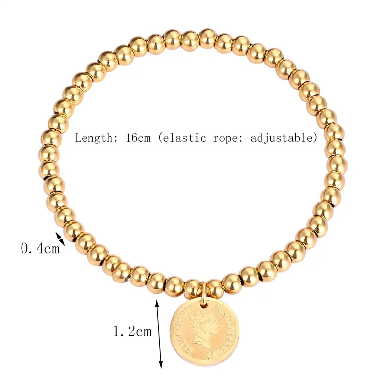 High Quality Elastic Rope Bead Bracelet Round Queen Head Bracelet For Women Stainless Steel Retro Jewelry Gift