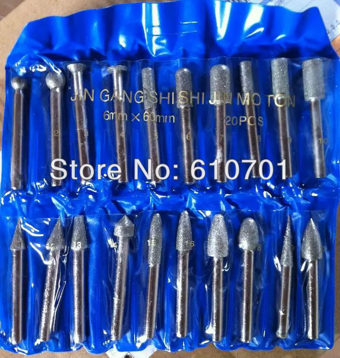 

20pcs Shank 6mm Carborundum Diamond Grinding Heads Rotary Tools Burrs Points Polishing Abrasive Electric Grinder Milling