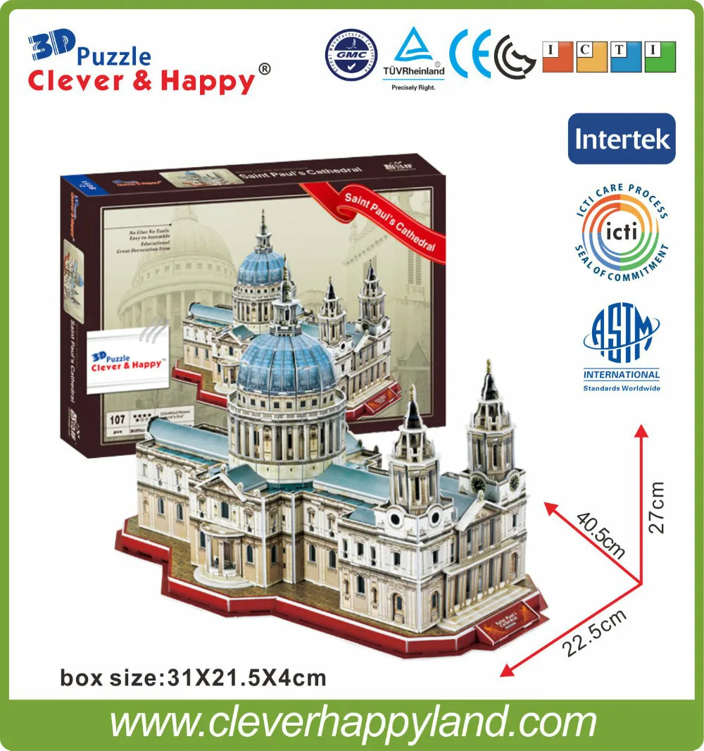 new clever&happy land  3d puzzle model St Paul's Cathedral adult puzzle diy paper warsaws model games for children paper