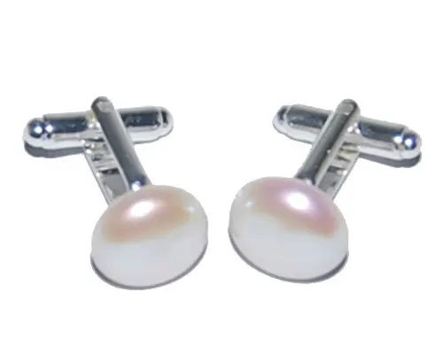 17x18mm White Natural Flat Coin Pearl 925 Sterling Silver Cufflink