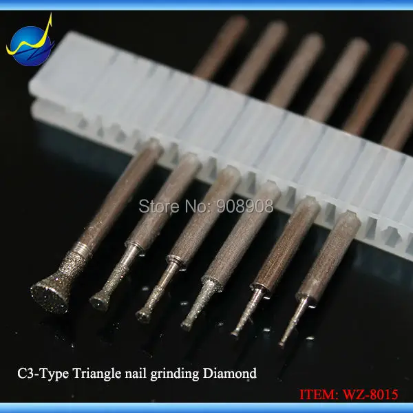 

2 Sets Triangle Nail Diamond Mounted Point Grinding Drills Burrs 0.5mm to 4.0mm Bit Stone Gems Jade Carving Tools Shank 3/32''