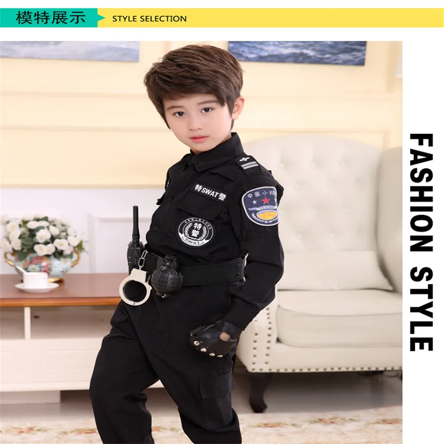 Children Traffic Police Cop Cosplay Costumes Policemen Uniform Girls Pleated Skirt Student Team Halloween Party Performance image 3