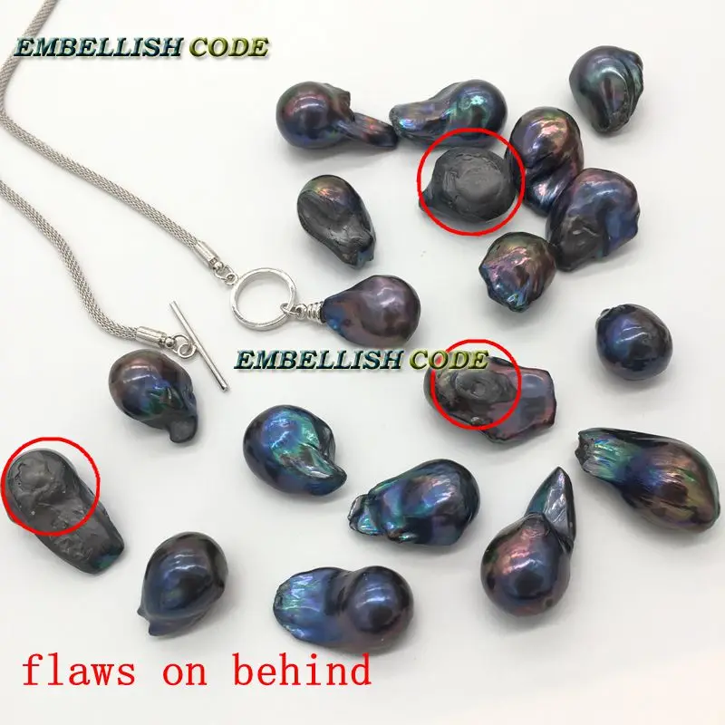 New black blue few brown color large nucleated flame ball OT shape baroque pearl necklace pendant freshwater 100% natural pearls