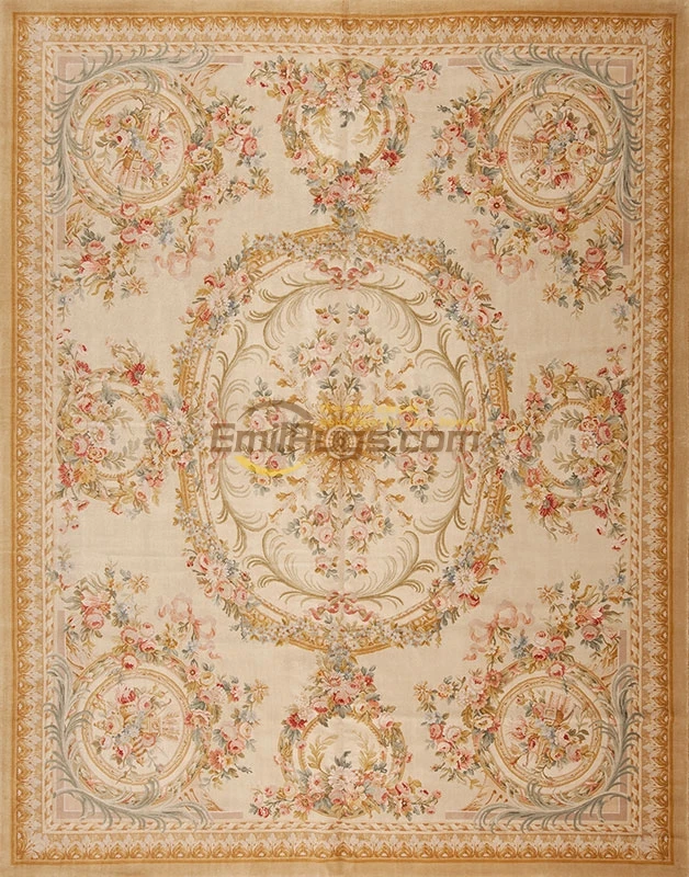 A Nice Savonnerie Style French Rug Reversible Curtains Rectangle Carpet Antique Natural Sheep Wool