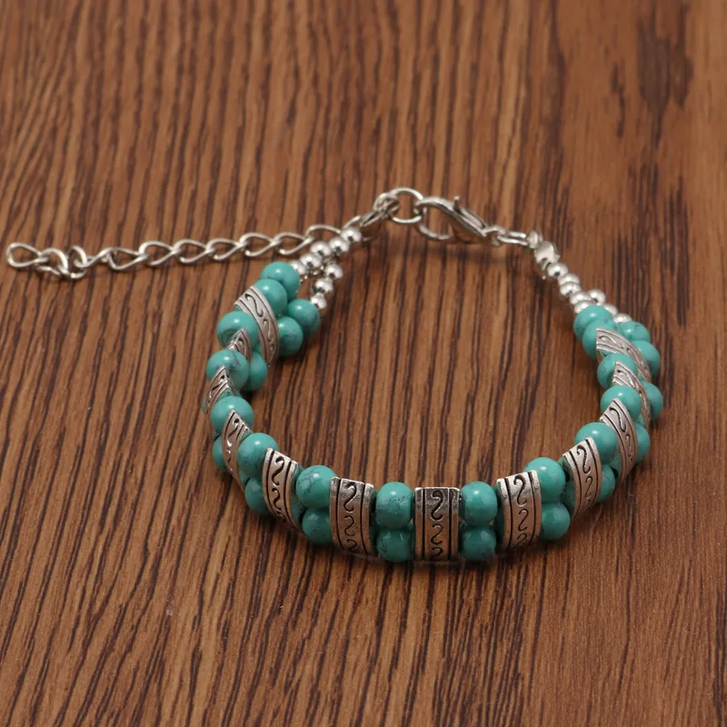Aihua Maxi 2 Layers Carved S Shape Natural Stone Beads Bracelets & Bangles for Women Vintage Boho Bijuterias