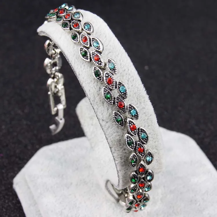 Joyme Vintage Look Turkish Jewelry Bracelets Bangles Horse Eye 5 Colors Silver Plated Mosaic Crystal Charm Bracelet For Women