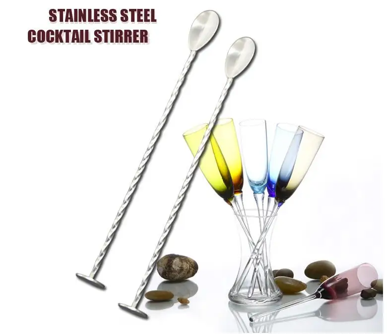 

by DHL or EMS 500 pcs 304 Stainless Steel Bar Spoon 27.5cm Swizzle Stick Stirrer Bar Mixing Spoon Cocktail Drink Sticking Tools