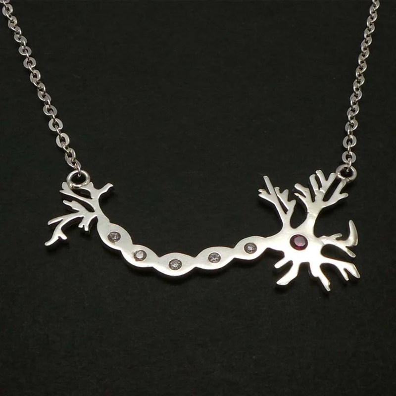 Silver Science Neuron Anatomy Necklace - Brain - Neuroscience - Cervello Collana Necklace - teens,teenager, geek