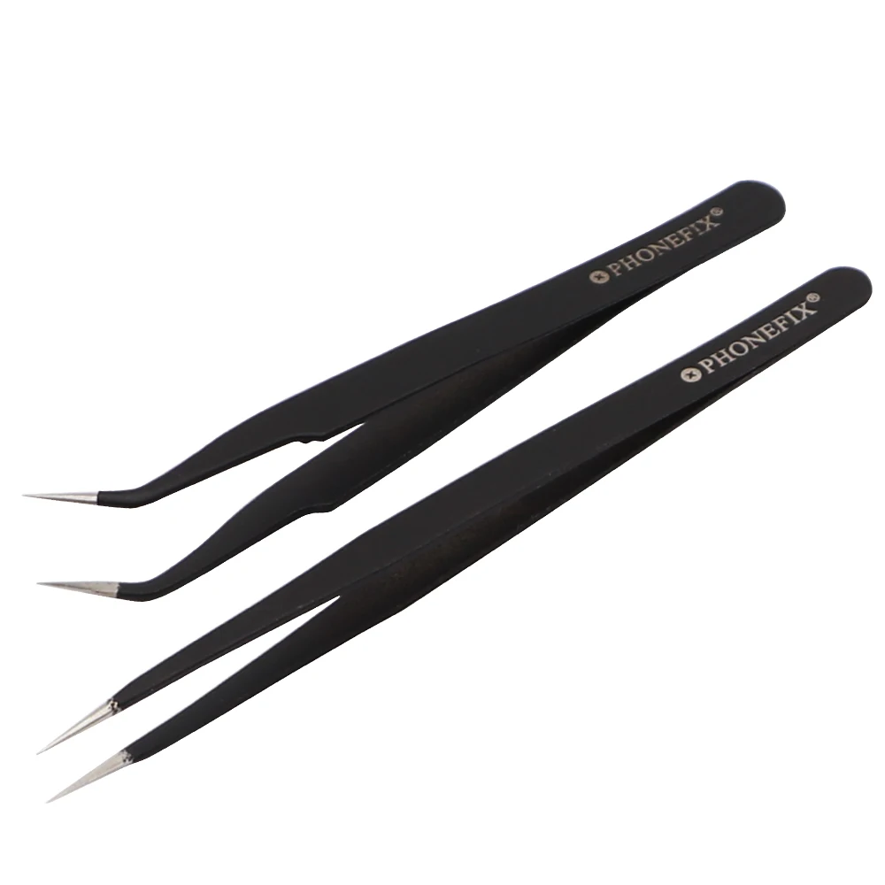 Precision Tweezers Curved ESD Anti-static Stainless Steel Tweezers for Craft Jewelry Electronics Laboratory Work Hand Tools Set