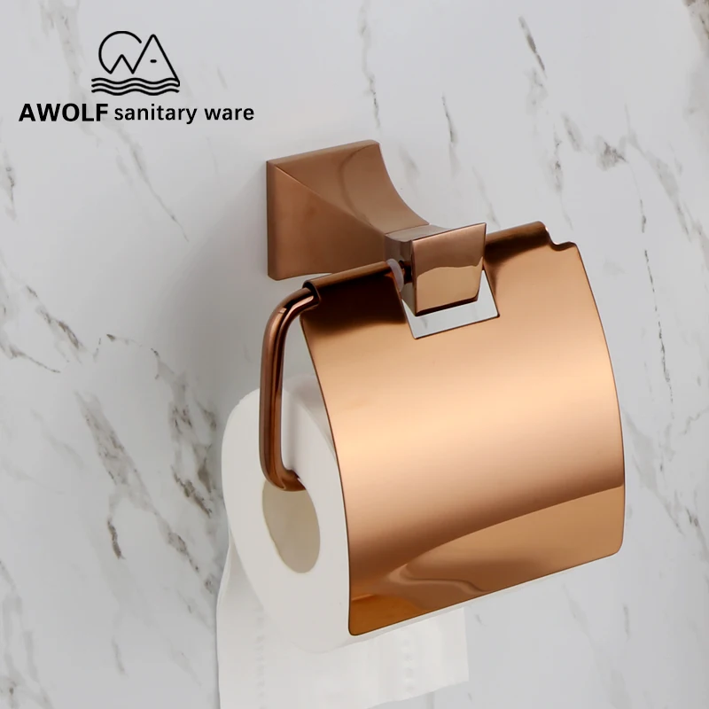 Rose Gold Paper Holder Solid Brass Bathroom Accessories Toilet Paper Roll Holder Wall Mounted For WC Brass Copper AZ5102