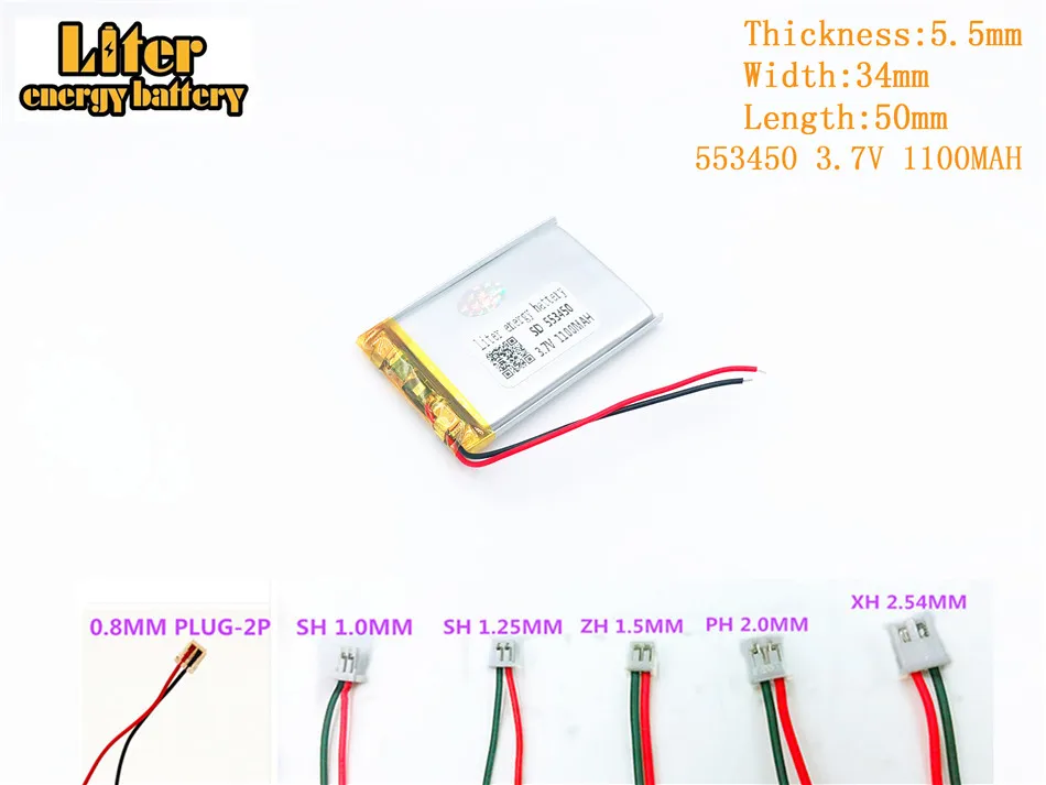 Litowa bateria energetyczna 3.7 V 1100 mAh 553450 wtyczka akumulator litowo-polimerowy do MP3 MP4 MP5 bateria litowo-polimerowa