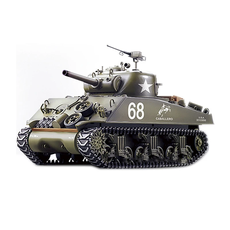 US Main Mattle Tank Model Toy 1:16 2.4G Simulation Sound Turret Rotation Smoke Launch Bullet M4A3 Kids Remote Control RC Tank