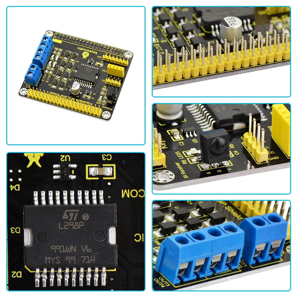 Keyestudio Raspberry Pi L298P Motor Drive Shield Board Dual Power H-bridge Driving For Arduino/Raspberry Pi 4B/3B+/3