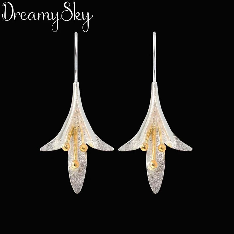 DreamySky 100% Real Silver Color  Jewelry Korean Trendy Large Flower Earrings For Women Gift Joyas Pendientes Brincos