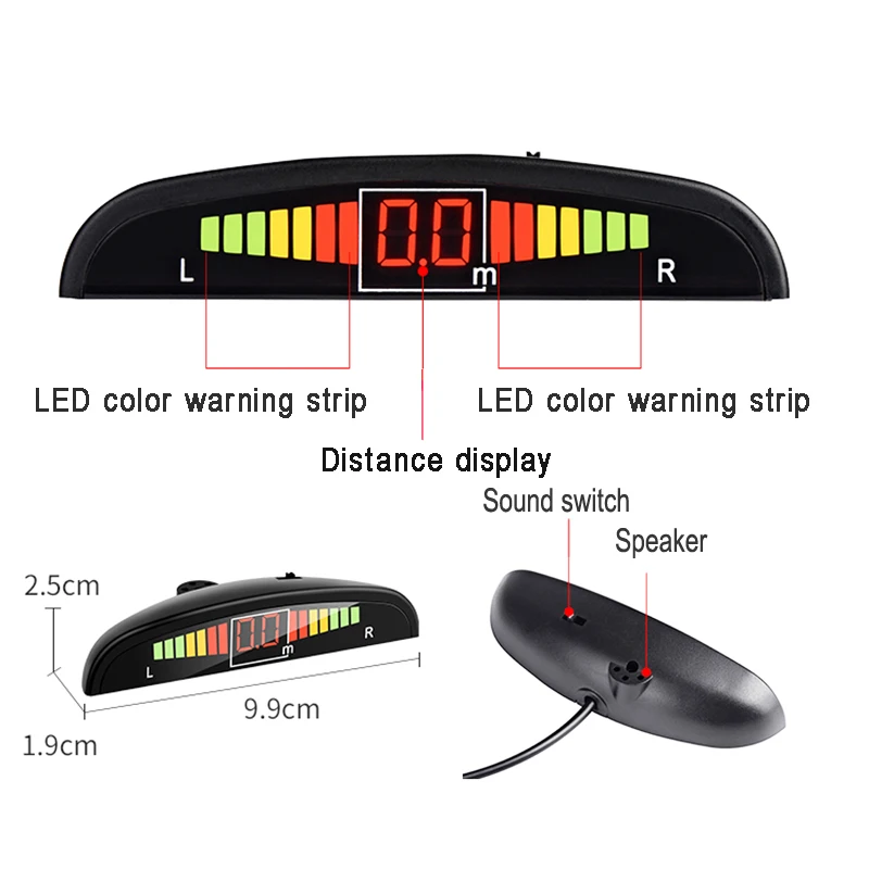 Car Parktronic LED Parking Sensor Kit Backlight Display with Switch Reverse Backup Monitor Detector System With 4 Sensors