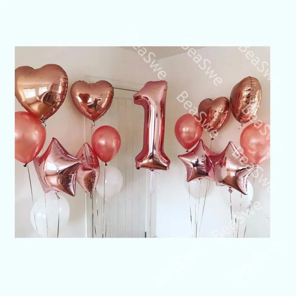 17pcs/lot Big Size 32 inch rose gold Number Foil Balloon 1 Year Old Birthday Anniversary Party Decoration Helium Globos