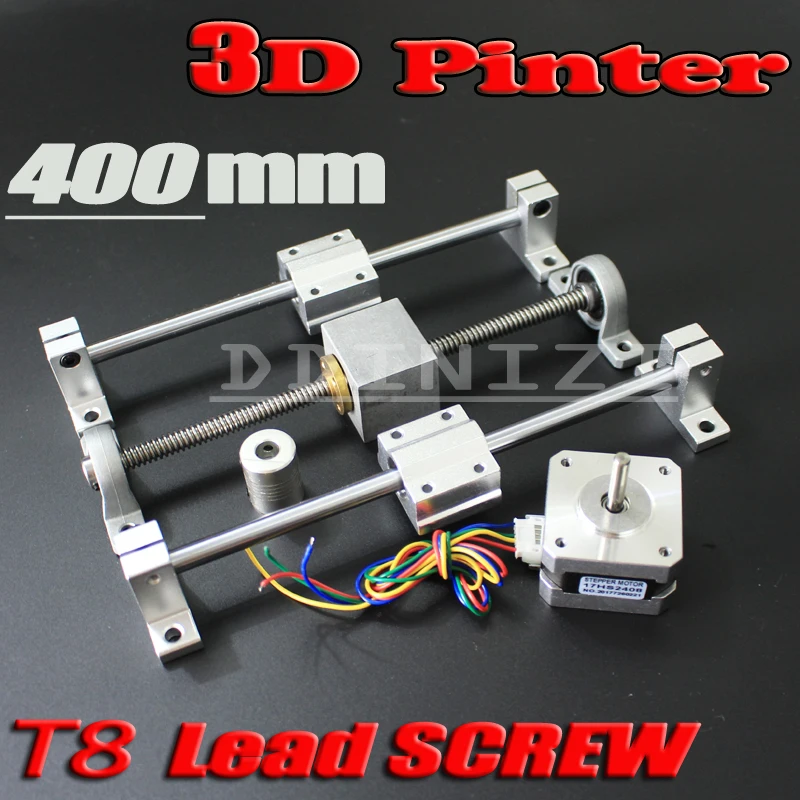 3D Printer guide rail sets T8 Lead screw length 400mm + linear shaft 8*400mm+KP08 SK8 SC8UU+ nut housing +coupling + step motor