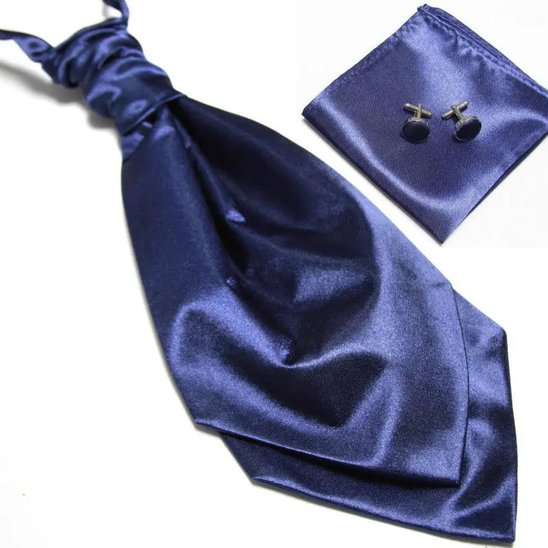 HOOYI 2019 new men's neck tie set Hanky cufflinks cravate ascot neckwear blue neckcloth Pocket square