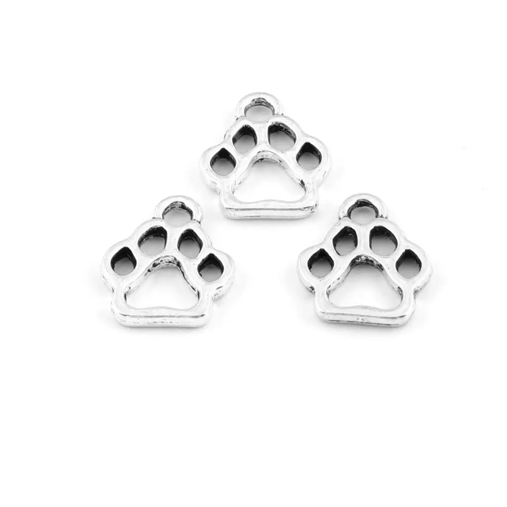 50Pcs  Silver Color Pet Paw Charms Animal Footprints Pendant Necklace DIY Jewelry Making Accessory 13X12mm A1208