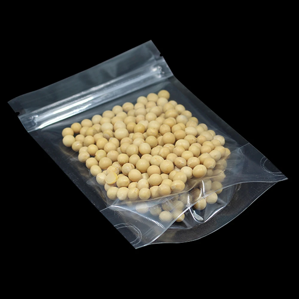 50Pcs/ Lot 14*20cm Stand-Up Clear Poly Heat Seal Zip Lock Pack Bags For Food Coffee Storage Doypack Zipper Packaging Pouches