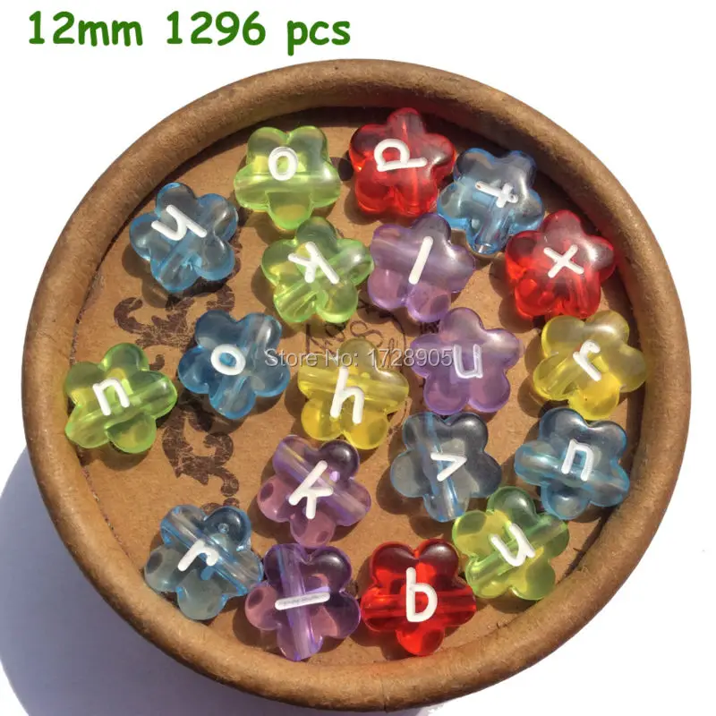 Letter Beads for Jewelry Making Flower Beads 1296pcs 12mm Transparent Beads Colorful Beads Acrylic Beads mix a-z Alphabet Beads