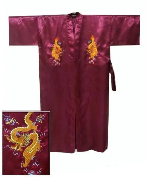 Hot Sale Black Chinese Men\'s Satin Silk Embroidery Robe Kimono Bath Gown Dragon Size S M L XL XXL XXXL Free Shipping S0103-A