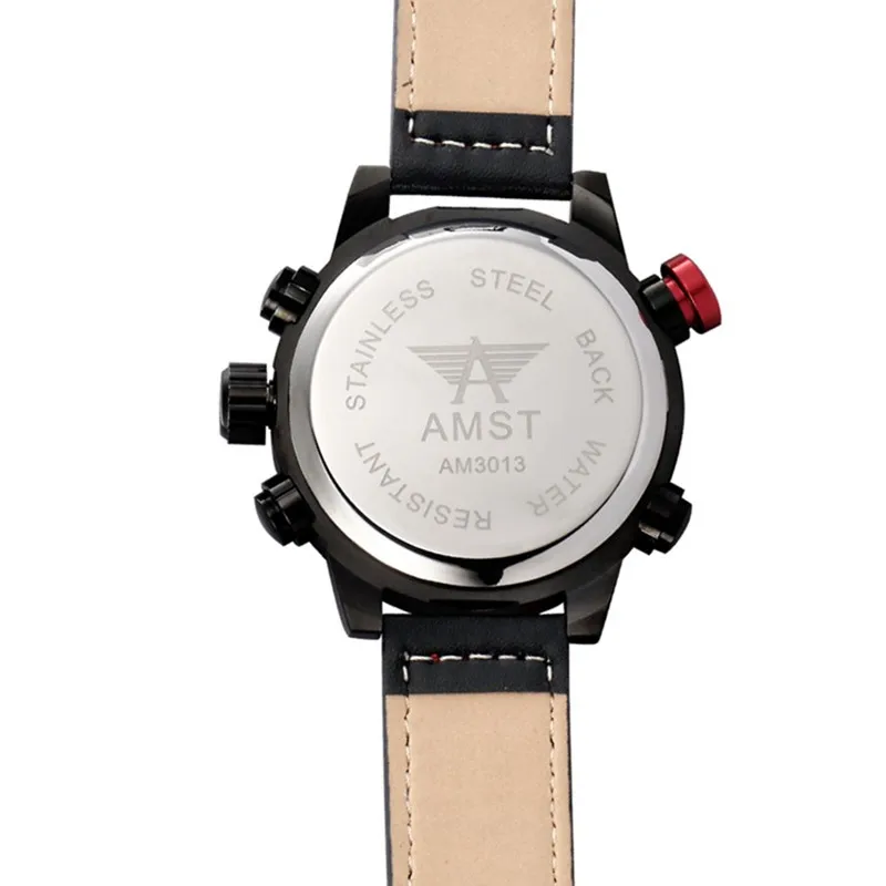 AMST-Relojes LED de cuarzo para hombre, pulsera de cuero auténtico, estilo militar, informal, deportivo, a la moda, novedad de 2024