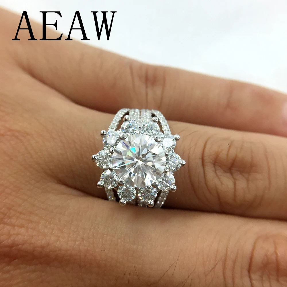 AEAW Moissanites Engagement Ring 7mm 3CTW Df Color Lab Diamond Accent 14k White Gold Wedding Rings For Women